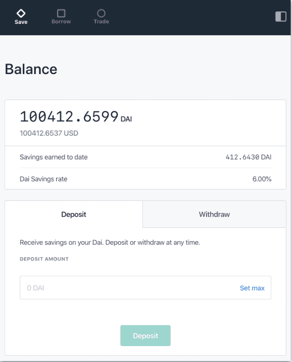 Earning savings with Dai stablecoin